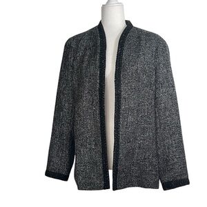 Coldwater Creek Open Front Elegant Trim Metallic Tweed Jacket Blazer